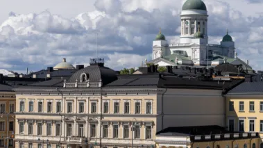 Helsinki Cathedral rising above the Finnish Supreme Court.